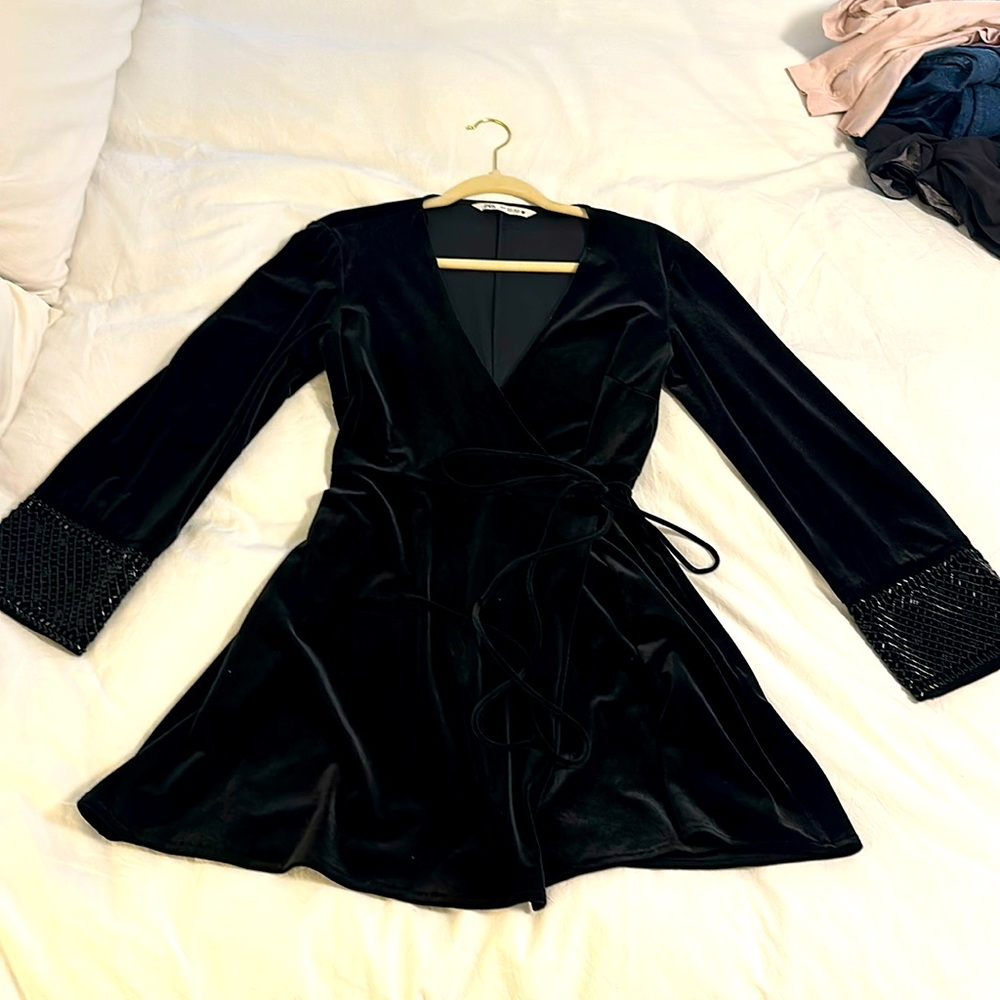 Zara black velvet wrap dress